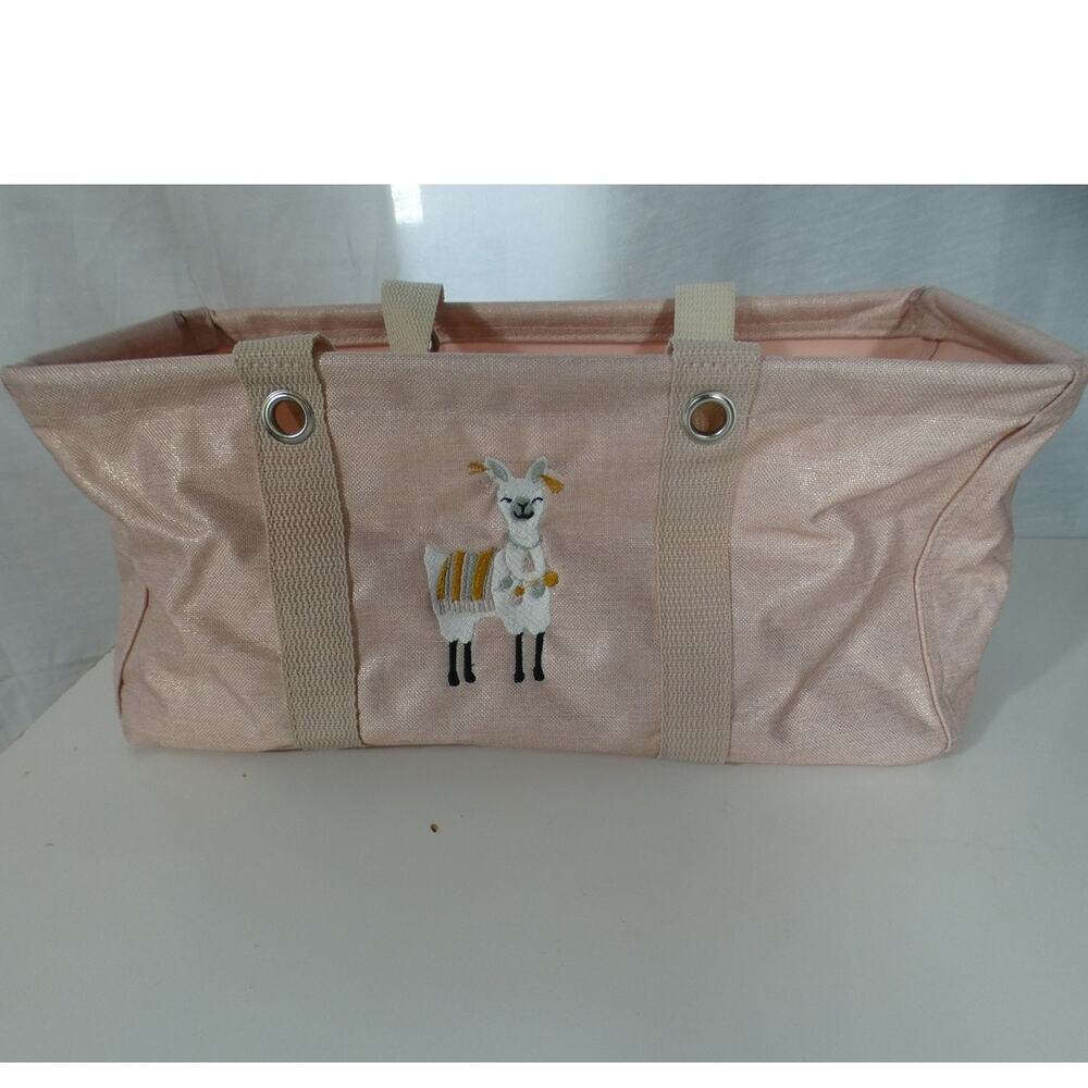 Thirty-One Tiny Utility Tote Pink Shimmer Llama Graphic Double Handles Storage